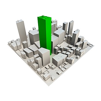 城市,模型,绿色,摩天大楼
