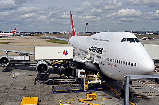 准备,波音,波音747-400,希斯罗机场,国际,机场,伦敦,英格兰,英国,欧洲