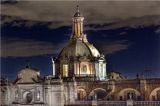 城市教堂,圆顶,佐卡罗,墨西哥城,夜晚