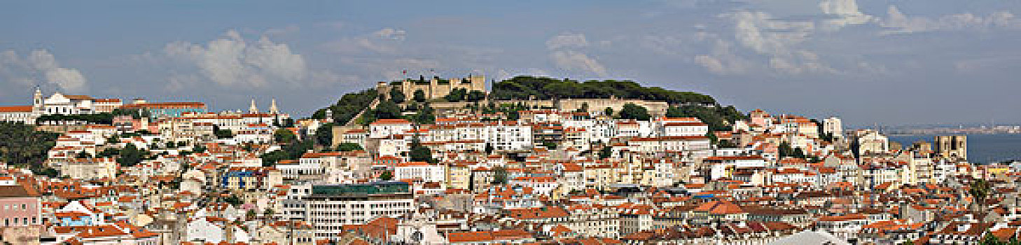 全景,阿尔法姆小区,教堂,乔治,城堡,里斯本,葡萄牙,欧洲