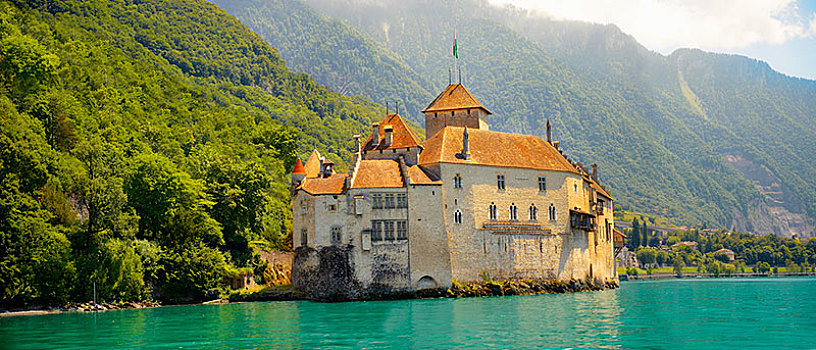 城堡,日内瓦湖,蒙特勒,沃州,瑞士,欧洲