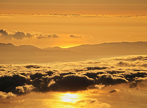 岛屿,云,日出,风景,火山,皮库岛,亚速尔群岛,葡萄牙,欧洲