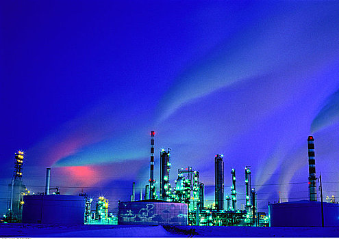 石油,天然气,精炼厂,靠近,艾伯塔省,加拿大