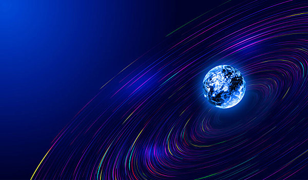 3d地球,线条,粒子宇宙漩涡,网络技术大数据背景