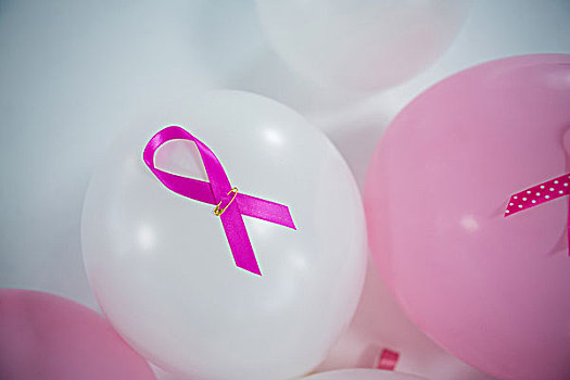 俯拍,粉色,乳腺癌,带,气球,白色背景
