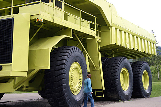 大,卡车,黄色,翻斗车,男人