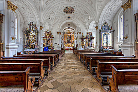 内景,教区教堂,圣母升天大教堂,上巴伐利亚,巴伐利亚,德国,欧洲