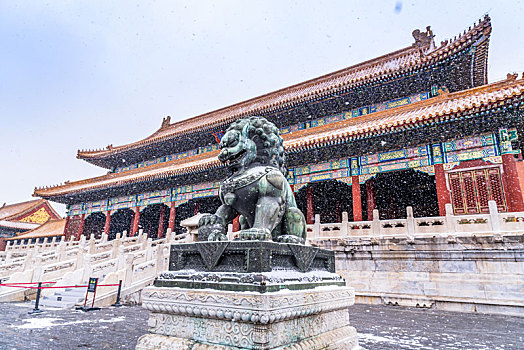 北京故宫狮子雪景