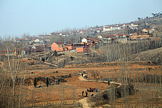 乡村,土地,建筑,村庄,房子,北方,冬季