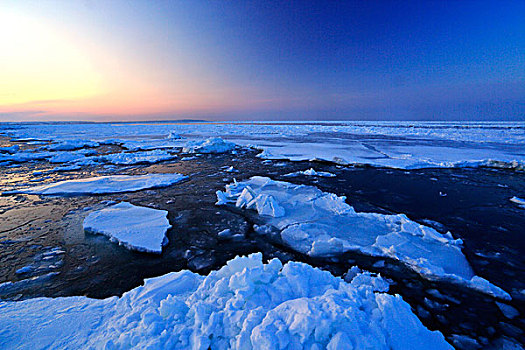 海洋,鄂霍次克海,漂浮,冰