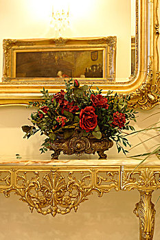玫瑰,花束,小,桌子,老式,装饰