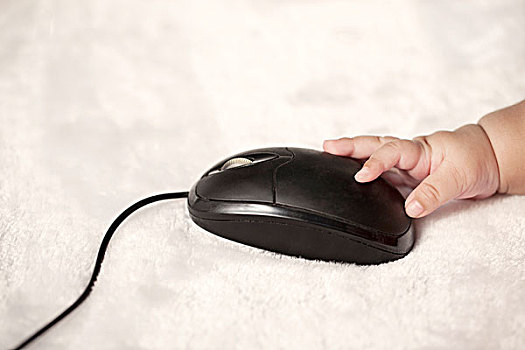 婴儿,幼仔,接触,电脑鼠标