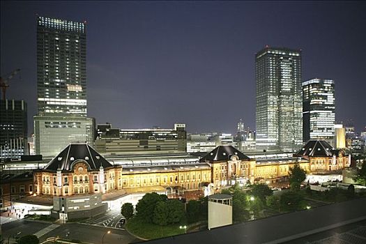 东京站,区域,许多,建筑,酒店,购物,商场,餐馆,东京,日本,亚洲