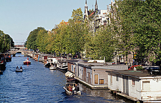 游客,泛舟,运河,阿姆斯特丹,荷兰