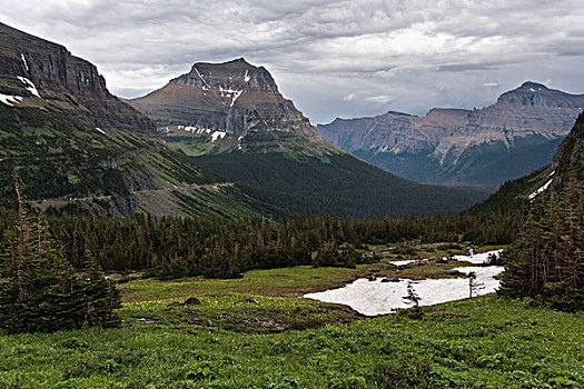 风景,山脉,阴天,冰川国家公园,冰河,蒙大拿,美国