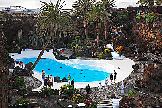游泳池,火山岩,洞穴,艺术,文化,中心,水,建造,艺术家,兰索罗特岛,加纳利群岛,西班牙,欧洲