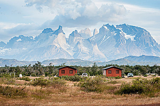 两个,小,红色,小屋,正面,崎岖,山,痛苦,智利
