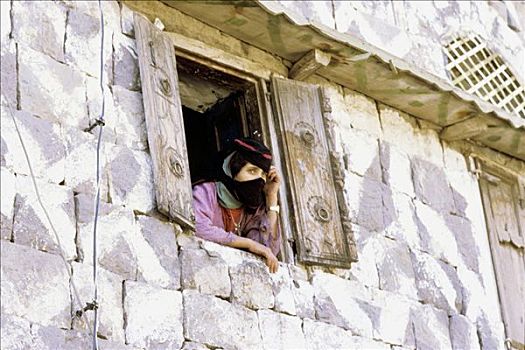 也门,北方,女人,窗户