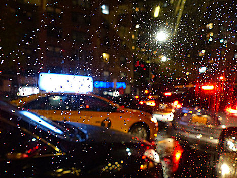 街道,交通,汽车,雨滴,窗户,纽约,雨