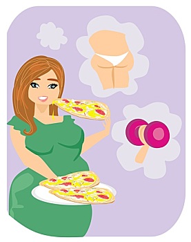 肥胖,女孩,吃,比萨饼