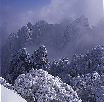 安徽黄山,日出,雪景,云海,雾淞