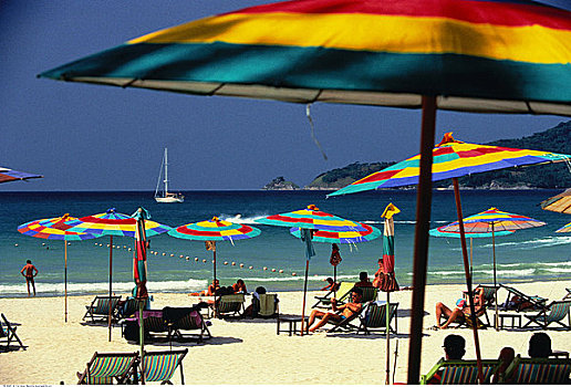 人,海滩,伞,普吉岛,泰国