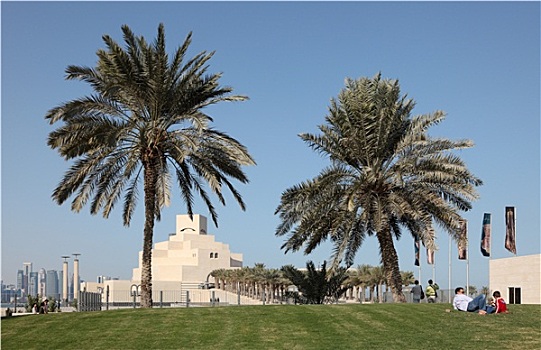棕榈树,正面,博物馆,伊斯兰艺术,多哈,卡塔尔