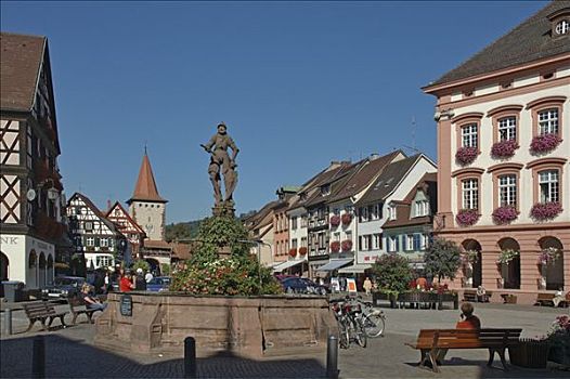 喷泉,市政厅,巴登符腾堡,德国