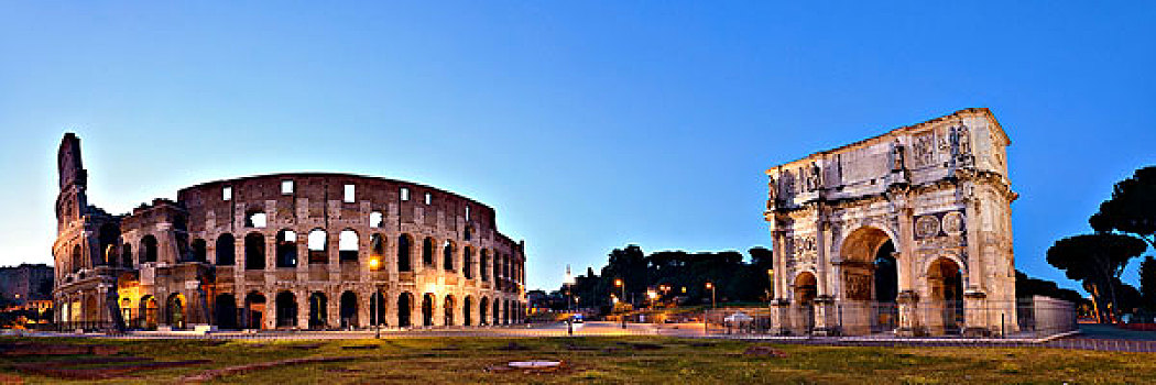 罗马角斗场,君士坦丁凯旋门,夜晚,罗马,意大利