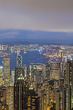 香港,城市,照片,太平山,晚上,日落