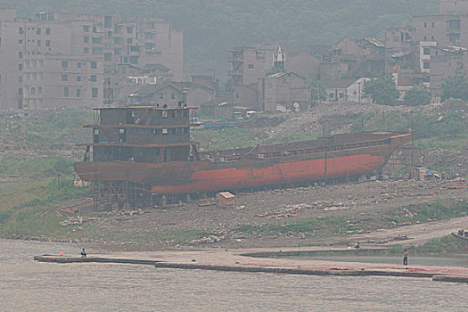 煤,驳船,施工,堤岸,长江,华中