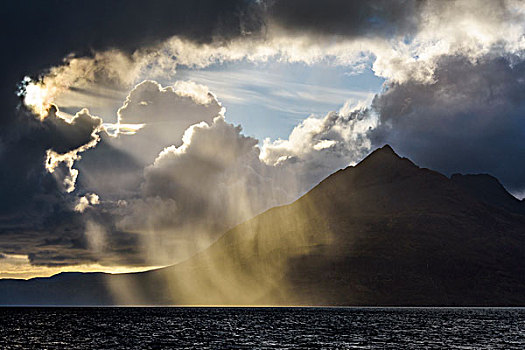 太阳,生动,云,苏格兰,海岸,湖,斯凯岛,英国