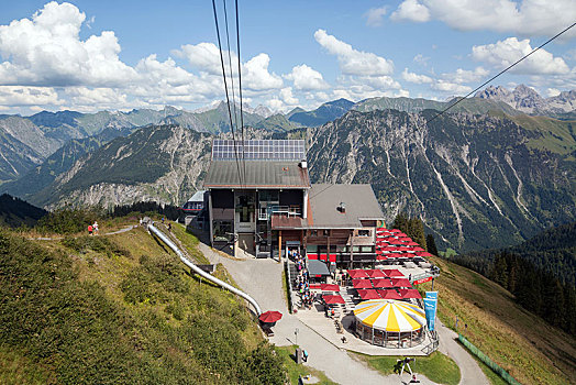 缆车,车站,后面,阿尔卑斯山,奥伯斯多夫,巴伐利亚,德国,欧洲