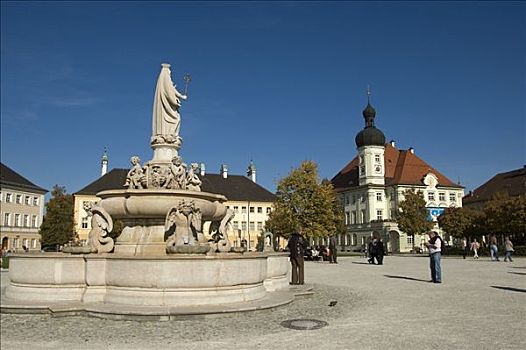 喷泉,市政厅,朝圣地,巴伐利亚,德国