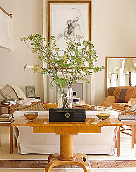 树枝,安放,基座,桌子,正面,沙发
