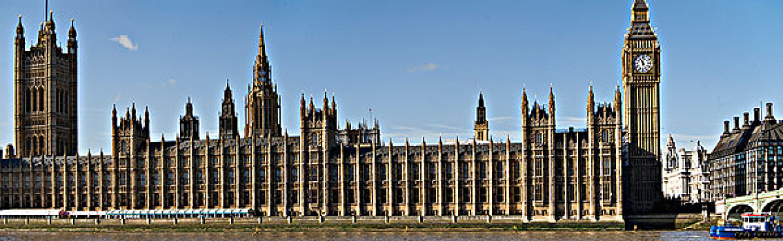 英格兰,伦敦,威斯敏斯特,全景,议会大厦,钟楼,大本钟,中心,北方,堤岸,泰晤士河,威斯敏斯特桥