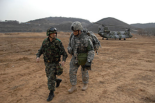 军队,长官,右边,韩国