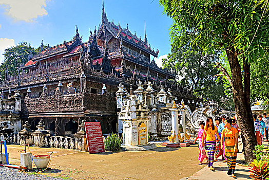 柚木,寺院,皇家,城市,曼德勒,缅甸