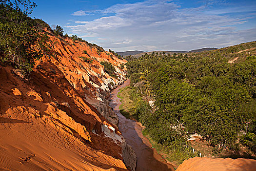 红色,沙岩构造,峡谷,仙女,河流,美尼,越南,亚洲