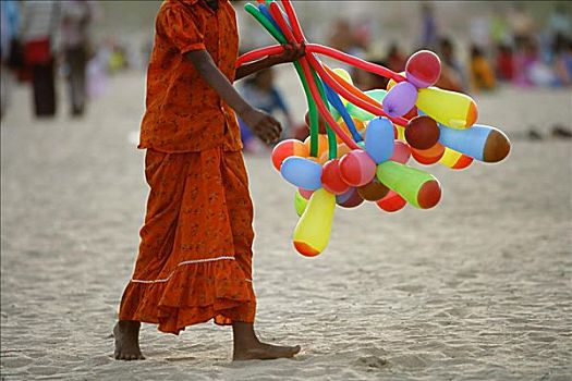 气球,摊贩,海滩,孟买,印度