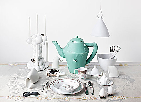 成套餐具,怪诞,白色,飞镖,青绿色,陶瓷,茶壶