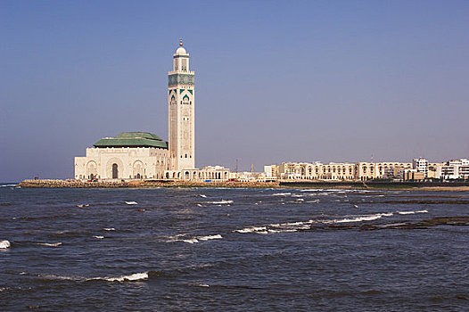 摩洛哥,卡萨布兰卡,大西洋,岸边,哈桑二世清真寺