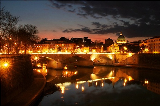 风景,台伯河,夜晚,光亮,梵蒂冈城,晚间,圣徒