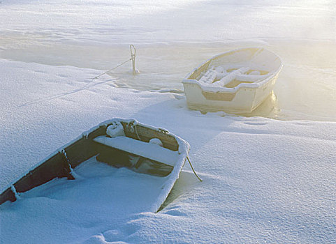 划艇,遮盖,雪
