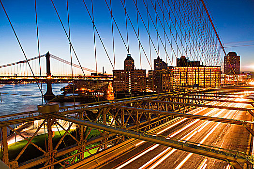 交通,布鲁克林大桥,夜晚,曼哈顿,纽约,美国