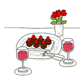 蛋糕,葡萄酒,花,花瓶