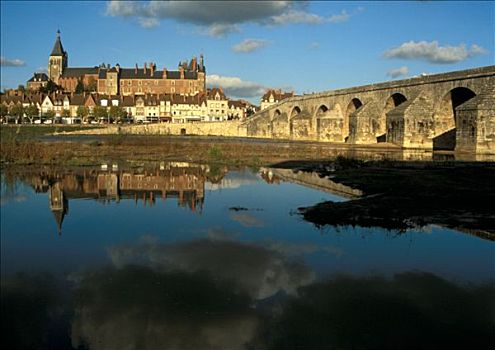 法国,中心,城堡,城镇,卢瓦尔河,桥