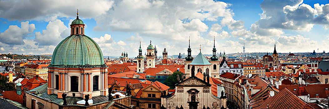 布拉格,天际线,屋顶,风景,教堂,圆顶,捷克共和国,全景