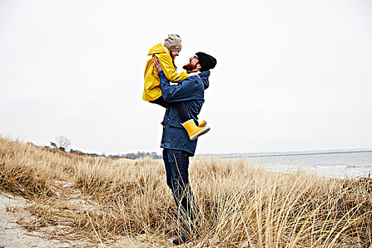 高兴,父亲,女儿,海滩