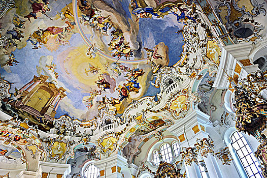 天花板,壁画,教堂,巴伐利亚,德国,欧洲